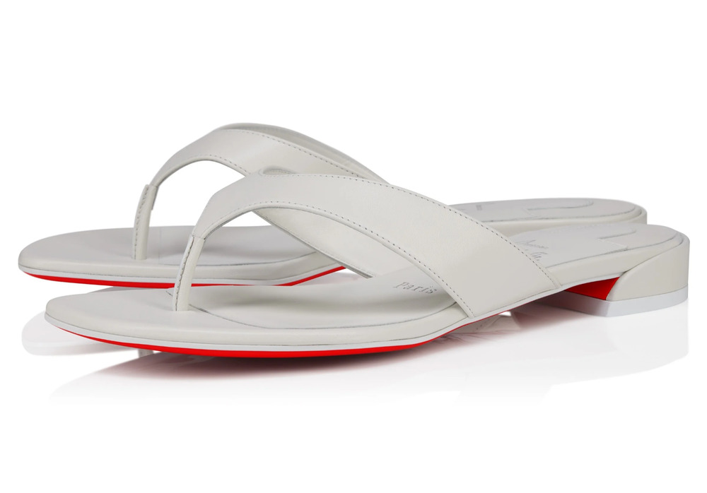 Christian Louboutin Sweet Janetonga Flat White Leather Thong Flip Flop Sandal 39